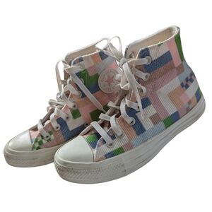 Converse, high top patchwork textured pastel sneakers. Size 5.5